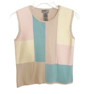 Designers Originals Vintage Pastel Color Block Sleeveless Sweater Vest